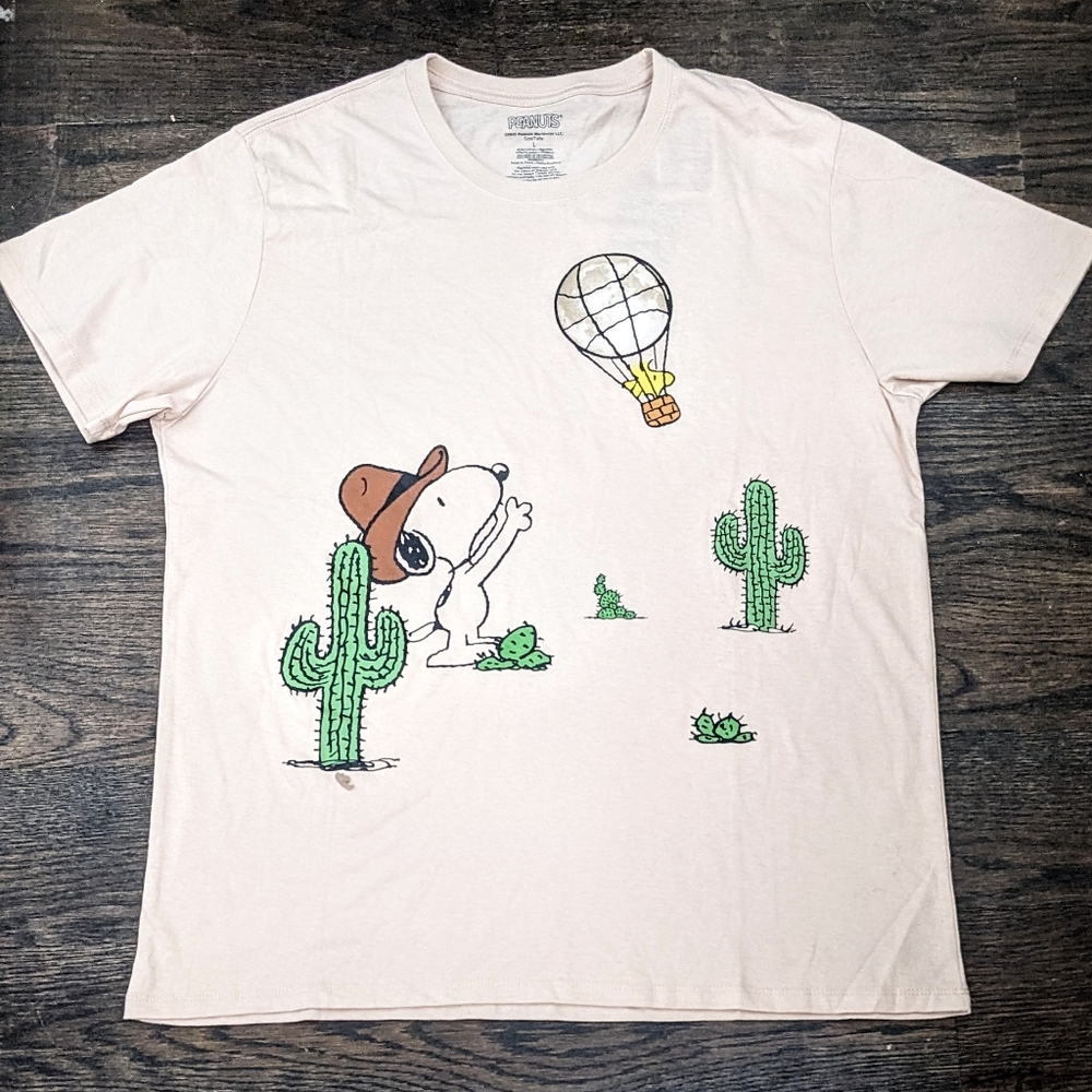 🔥LAST Large Peanuts Snoopy Cowboy Cactus 🌵 Double-sided Tee T-Shirt Shirt